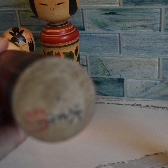 Vintage Kokeshi Wooden Hand Painted Japanese Dolls-Set of 2 - Picture 8 of 12